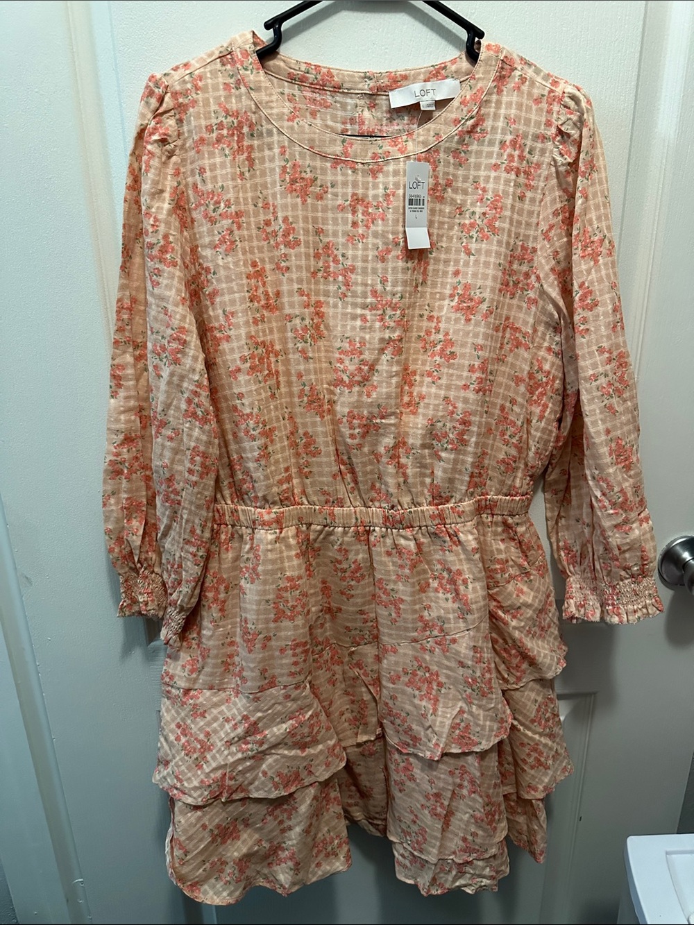 LOFT Peach Floral Tiered Casual Dress